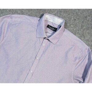 Nicole Miller Men’s Button Up Large 16/16.5 Flip Cuff Pink Grey Geometric Print